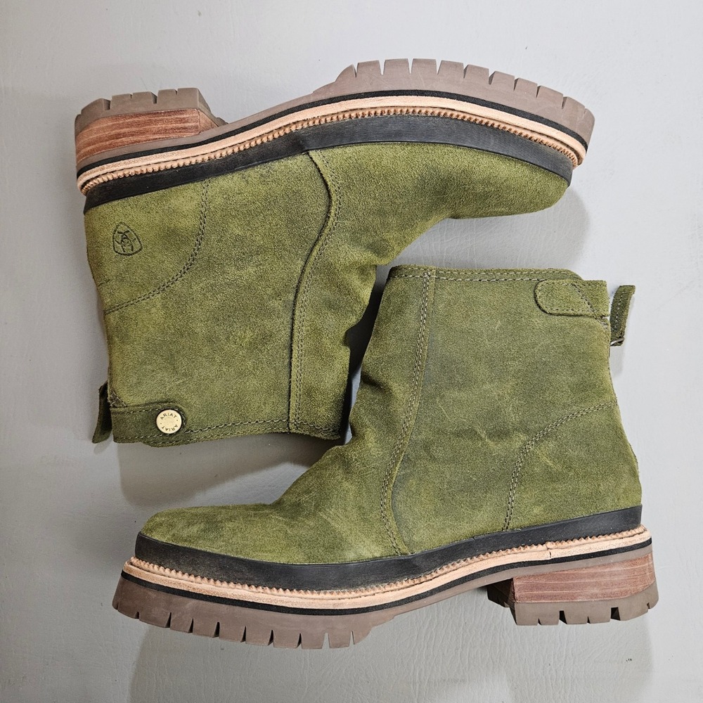 Ariat Leighton WP Olive Green Suede Waterproof Ankle Boots Vibram 8 B - Picture 8 of 9